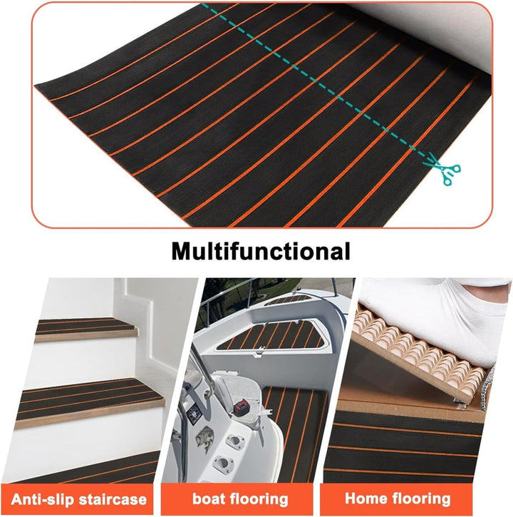 Affordable EVA Foam Boat Decking Black with Orange Lines - US Warehouse - HJDECK