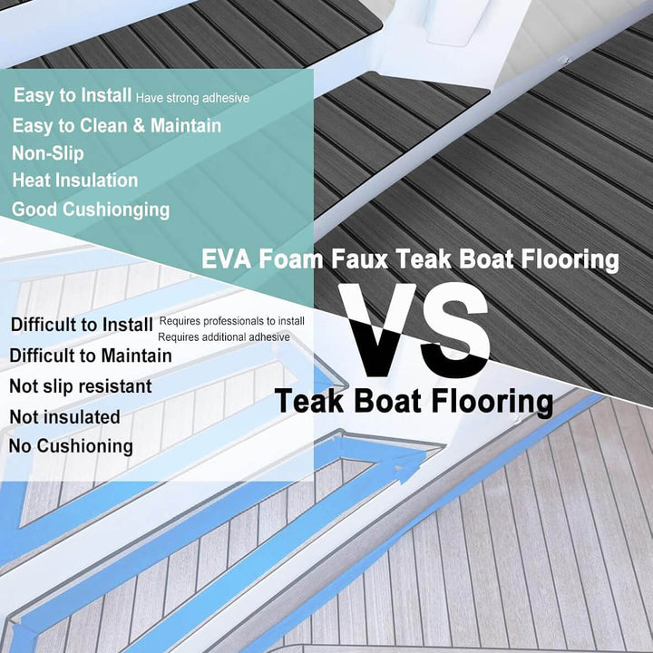 Faux Teak Boat Flooring Dark Gray with Black Lines - US Warehouse - HJDECK