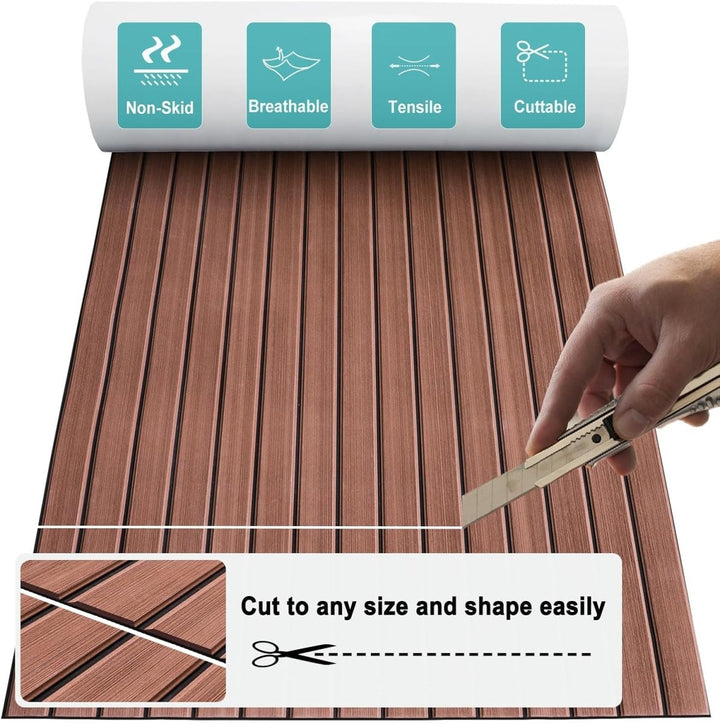 HJDECK Faux Teak Boat Flooring for Pontoon Boat 94.5"x35.4" - Canada Warehouse - HJDECK