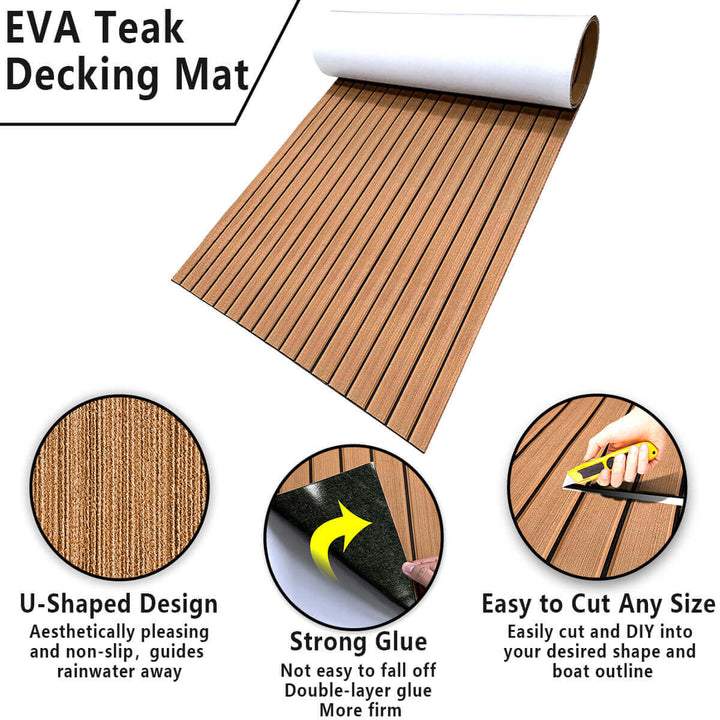 Faux Teak Texture Marine Flooring EVA Foam Boat Decking Mat Self Adhesive Boat Carpet Flooring Sheet - HJDECK